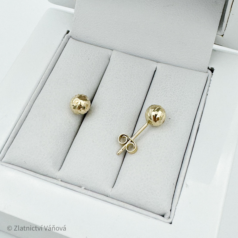 Žluté zlato náušnice KULIČKY  broušené na puzetu 4,9mm